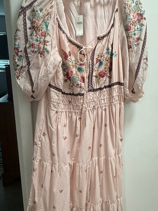 Anthropologie Dresses & Skirts - Anthropologie Light Blush Embroidered Peasant Maxi Dress